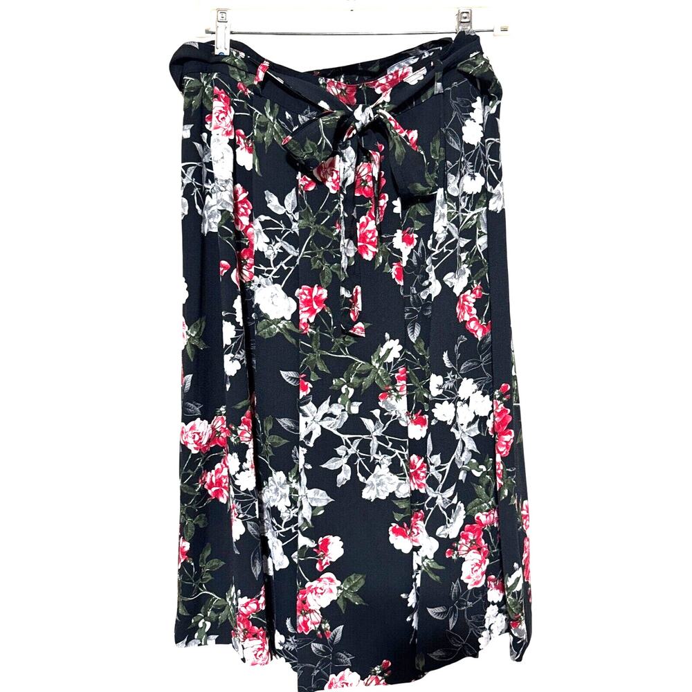 Banana Republic Midi Floral Black Skirt belted sz 8 career office